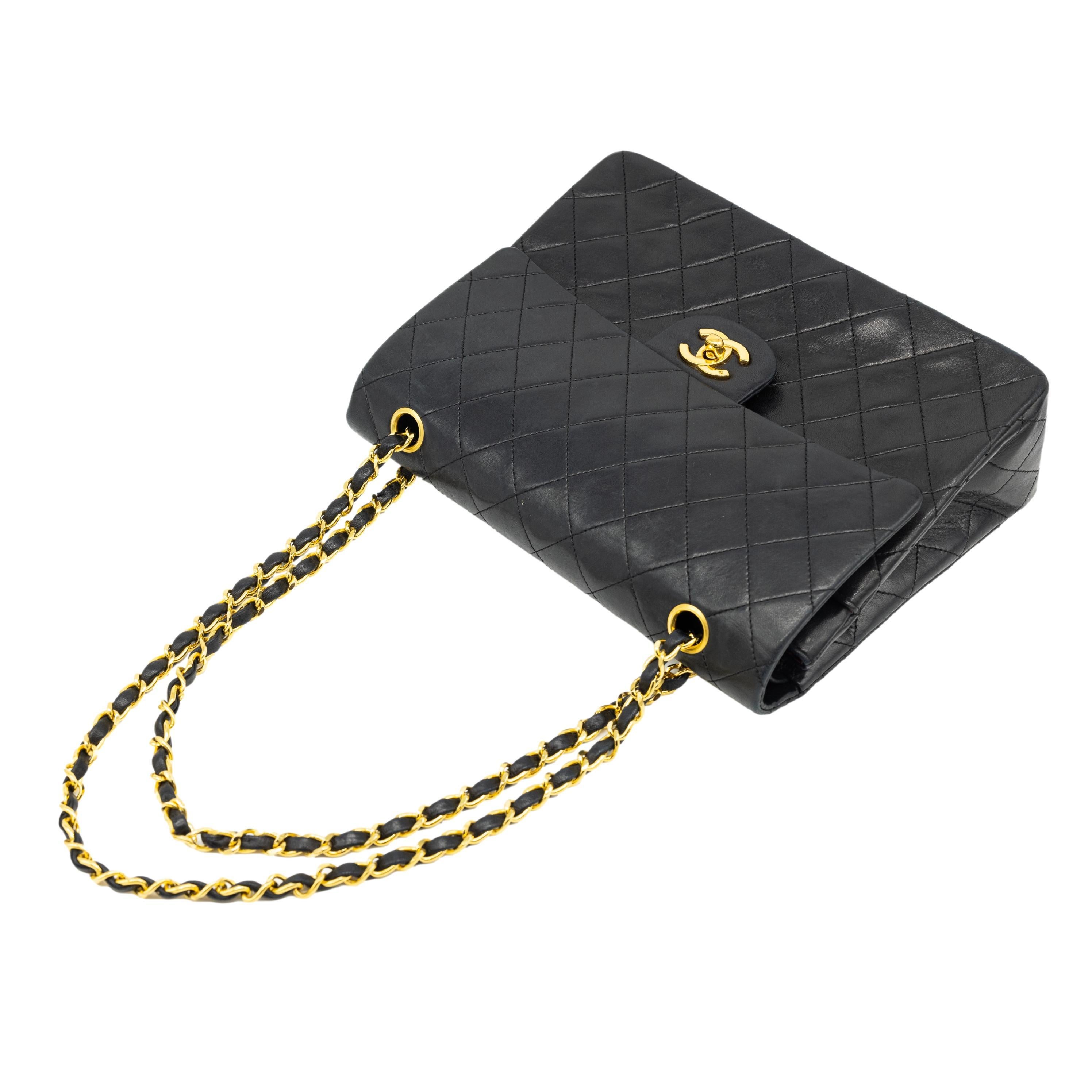 Chanel Black Tall Lambskin Double Flap Mademoiselle Chain Shoulder Bag, 1989. 11