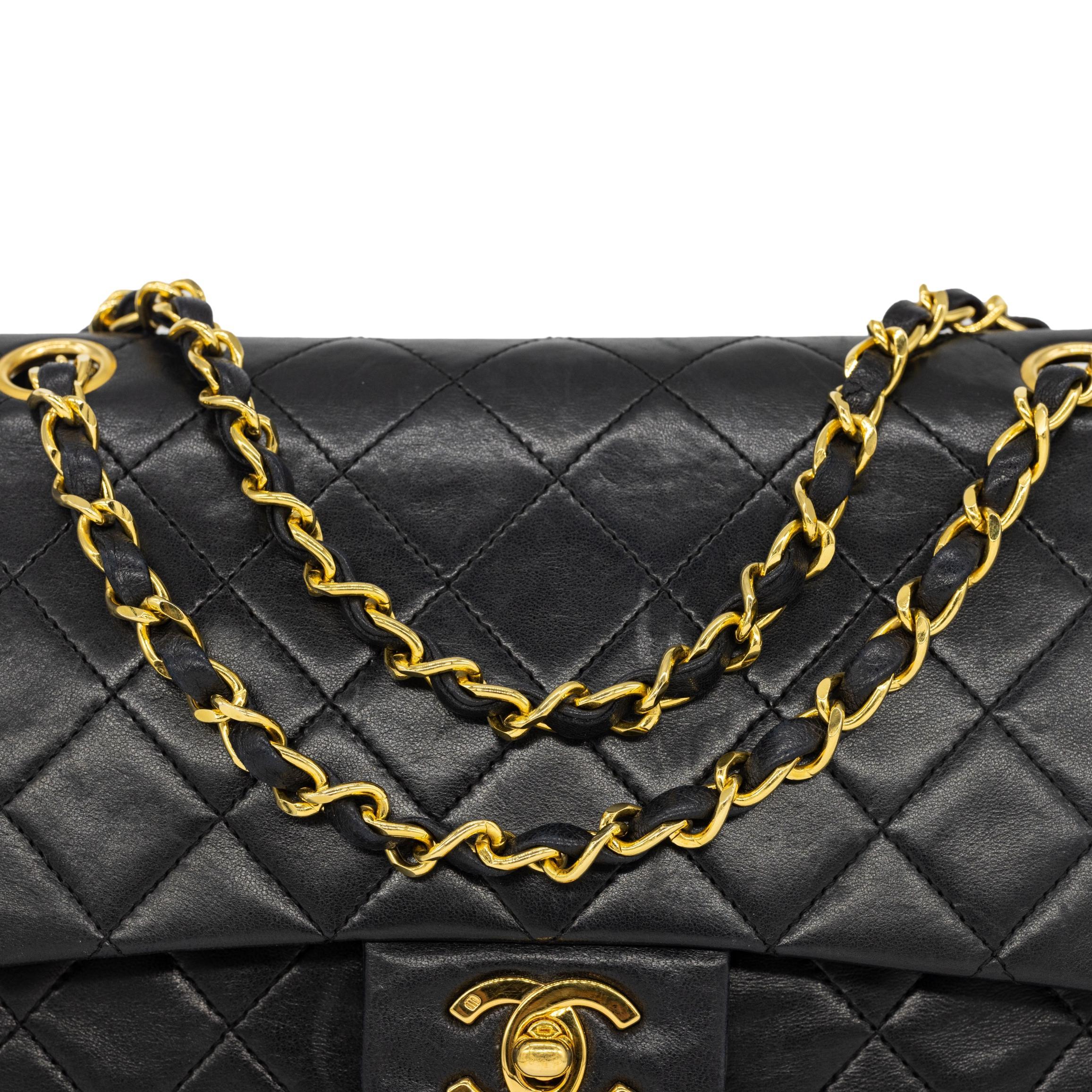 Chanel Black Tall Lambskin Double Flap Mademoiselle Chain Shoulder Bag, 1989. 13
