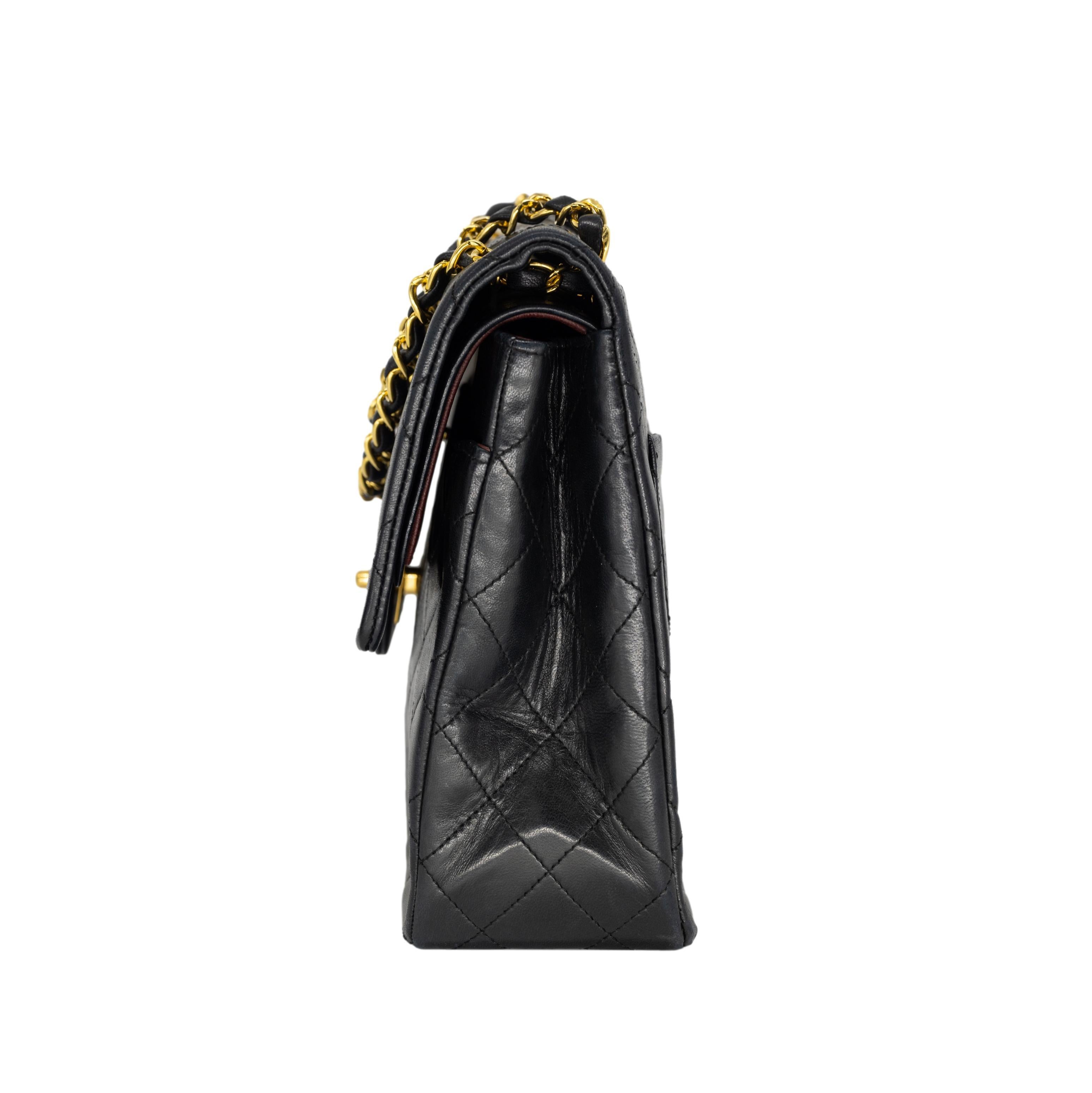 Chanel Black Tall Lambskin Double Flap Mademoiselle Chain Shoulder Bag, 1989. 1