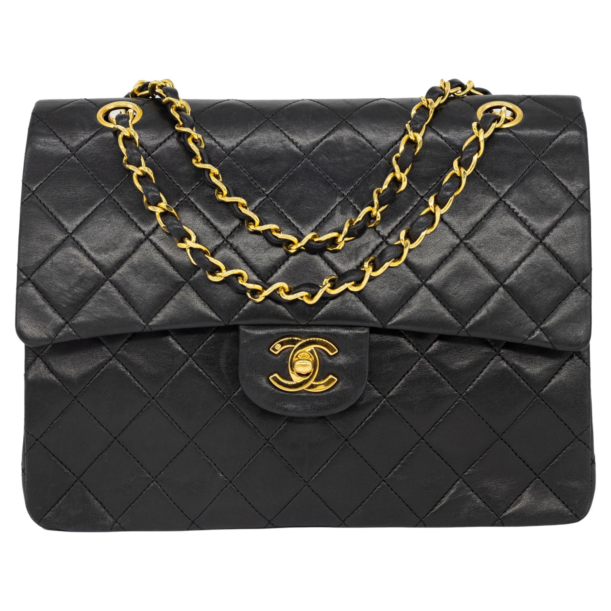 Chanel Black Tall Lambskin Double Flap Mademoiselle Chain Shoulder Bag, 1989.