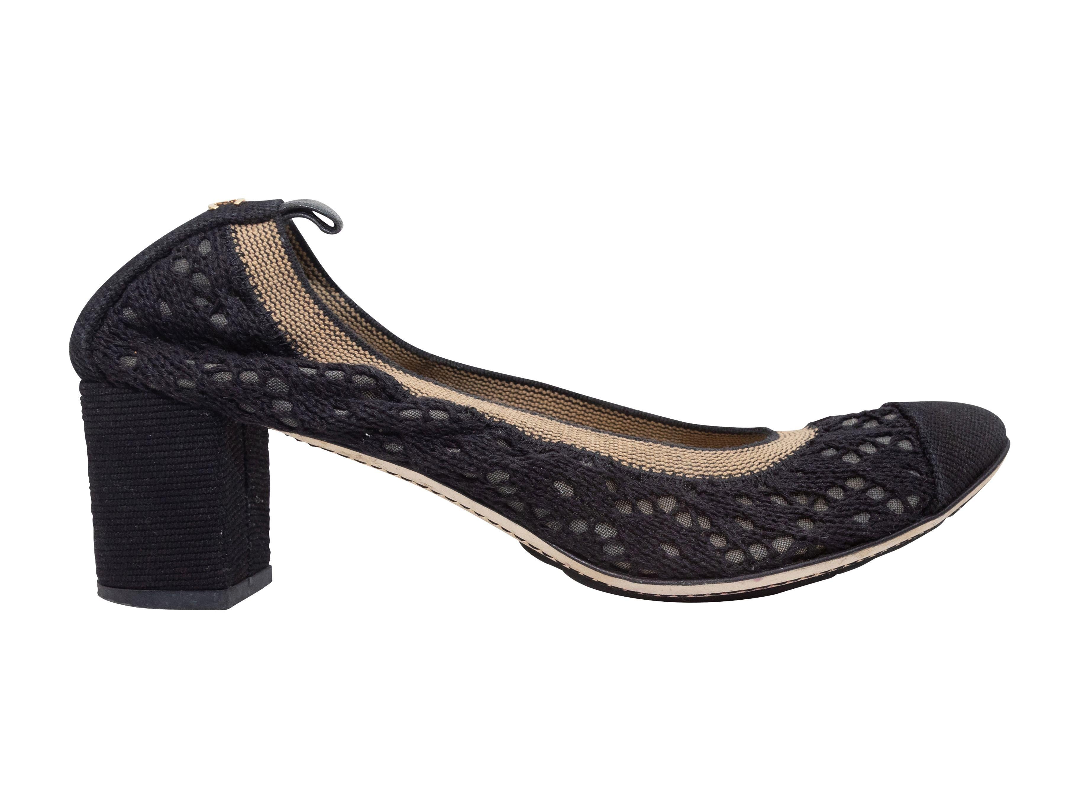 Women's Chanel Black & Tan Knit Cap-Toe Heels