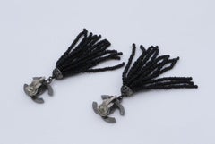 Chanel Black Tassels CC Crystal Earrings