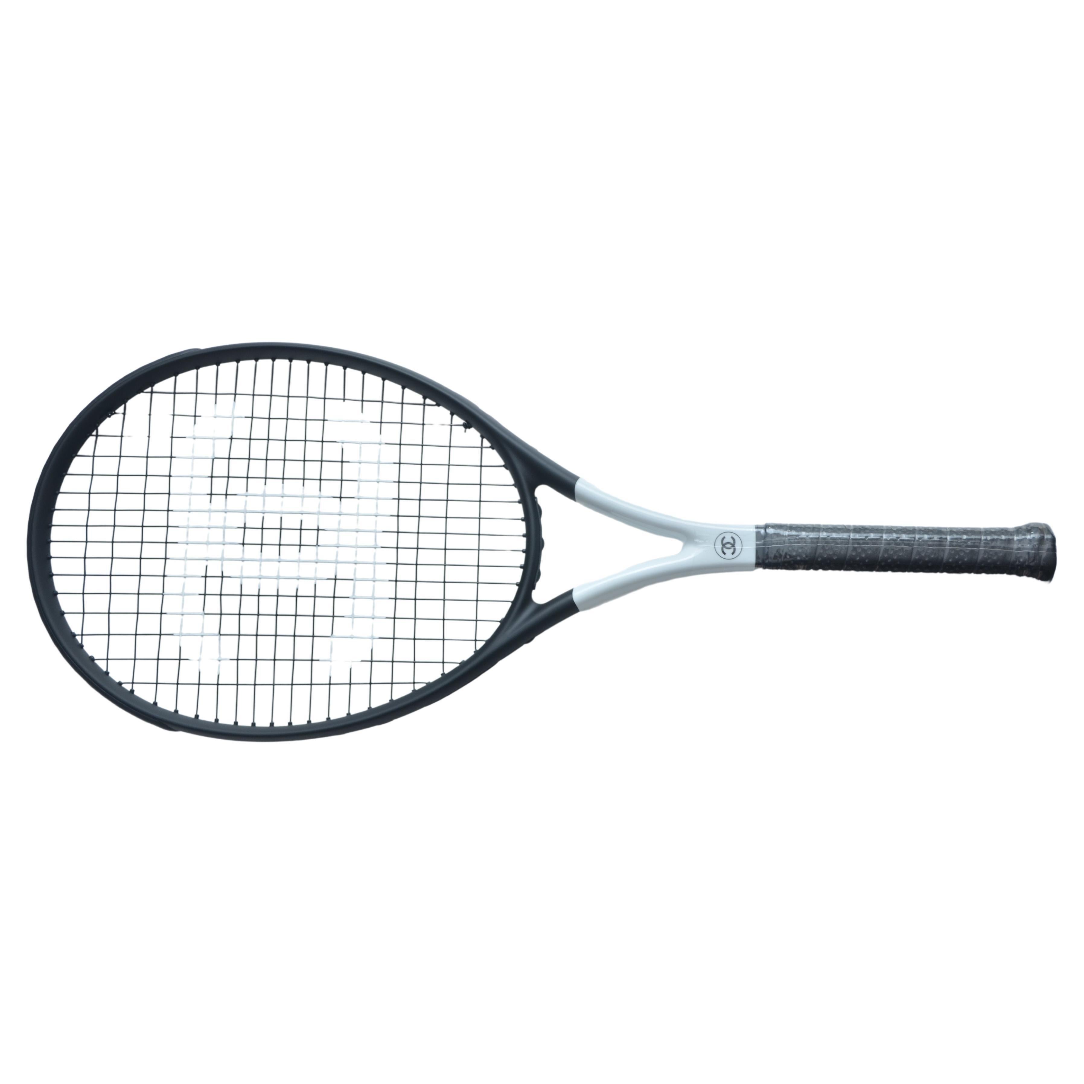 CHANEL Canvas Calfskin Tennis Racket Mini Bag White Black 1297961