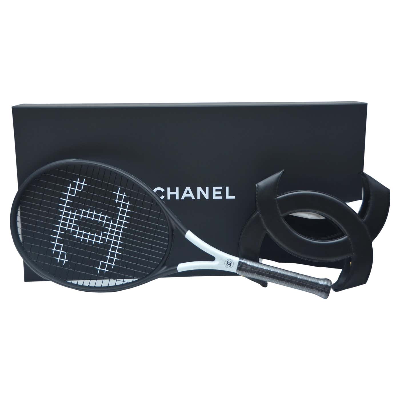 All Black Racket Chanel Black Tennis Racket With Leather X Chain CC Cover NEW For Sale ...