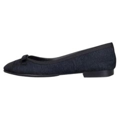 Chanel Black Textile Ballerina Flats with Bows, Size 38.5