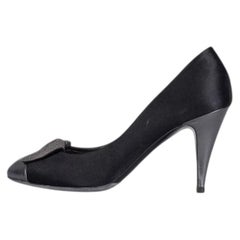 Chanel Black Textile Leather Crystal Embellished Cone Heel Pumps EU 39