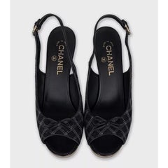 Chanel Schwarz Textil Slingbacks Größe 39.5