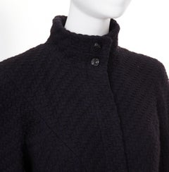 CHANEL black textured chevron wool angora single breasted long maxi coat