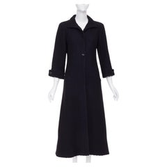 CHANEL black textured chevron wool angora single breasted long maxi coat