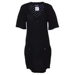 Chanel Black Textured Knit Knee-Length Dress L