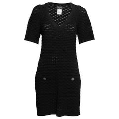 Chanel Black Textured Knit Pocket Front Button Front Dress M