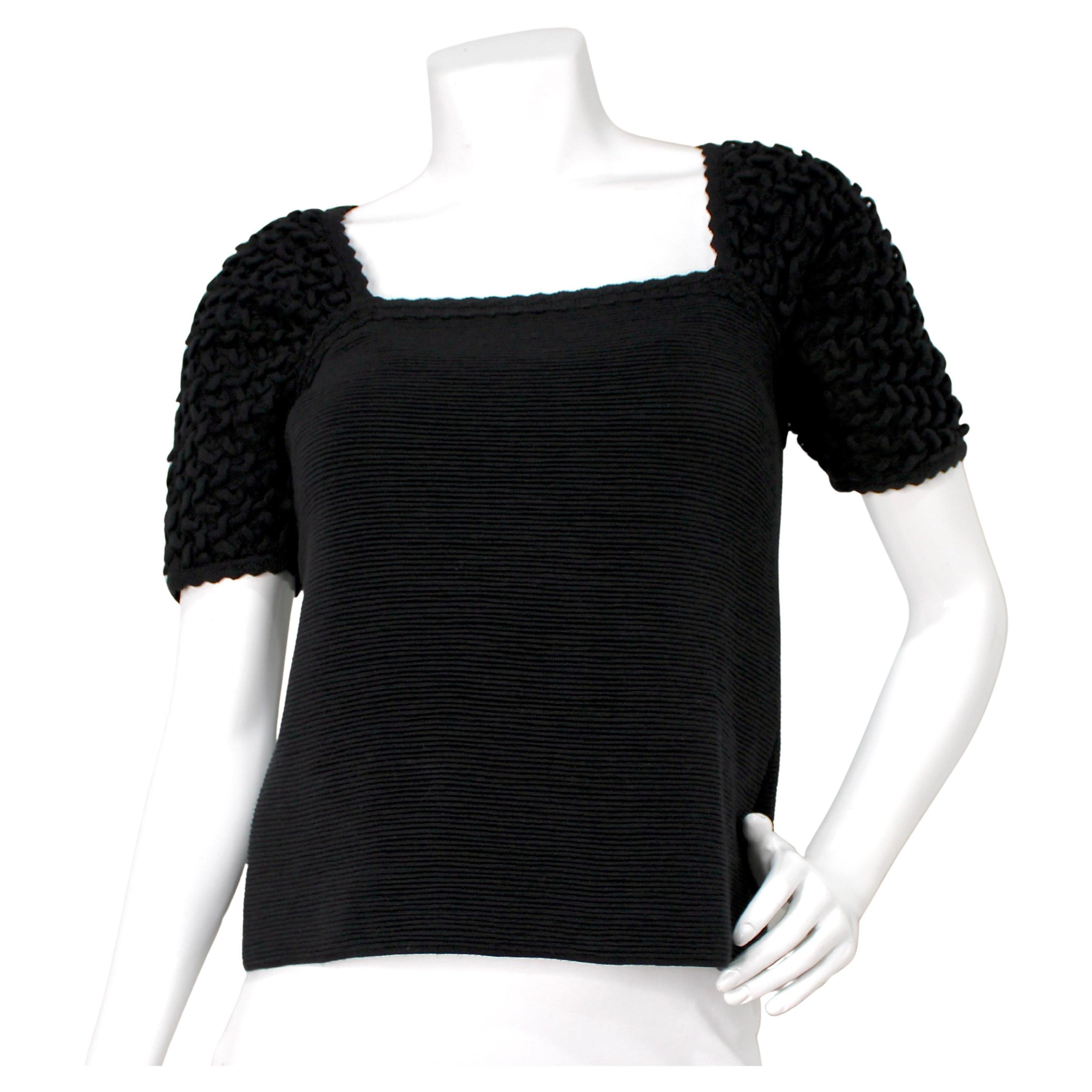 Chanel - Chemisier à col carré en tricot texturé noir