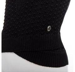 CHANEL black textured knitted CC resin button crossover hem vest FR34 XS