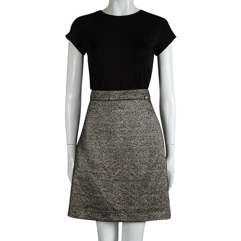 Chanel Black Textured Metallic Skirt L (Schwarz)