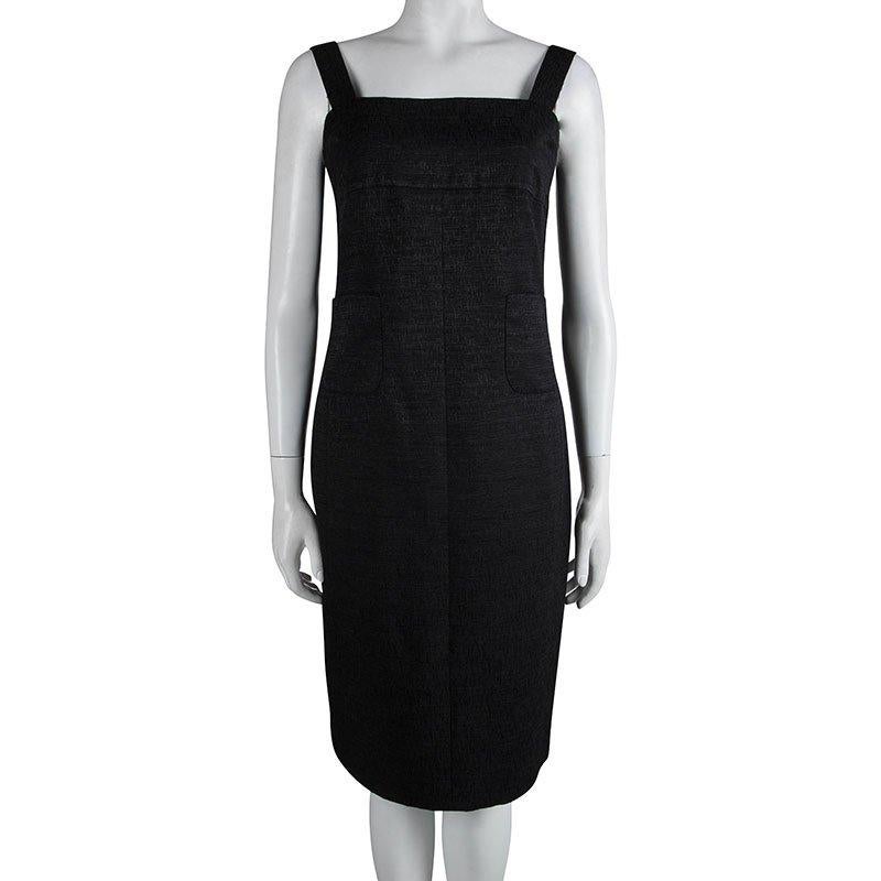Chanel Black Textured Patch Pocket Detail Sleeveless Dress M In New Condition In Dubai, Al Qouz 2