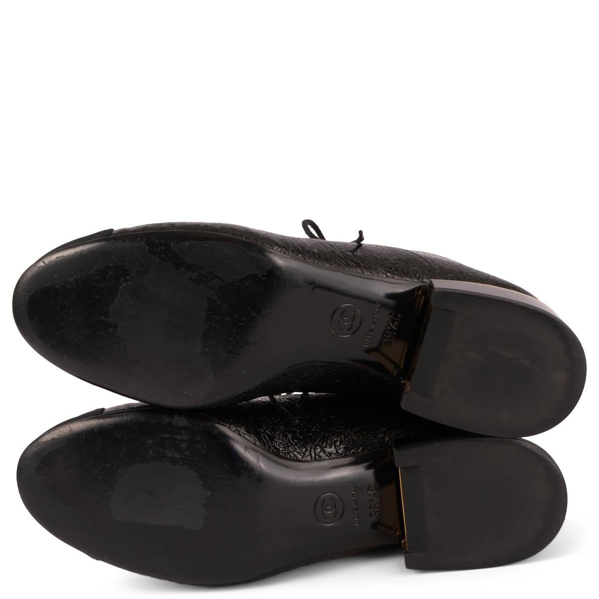 CHANEL black textured patent leather 2017 17C CUBA Lace-Up Shoes 38.5 5