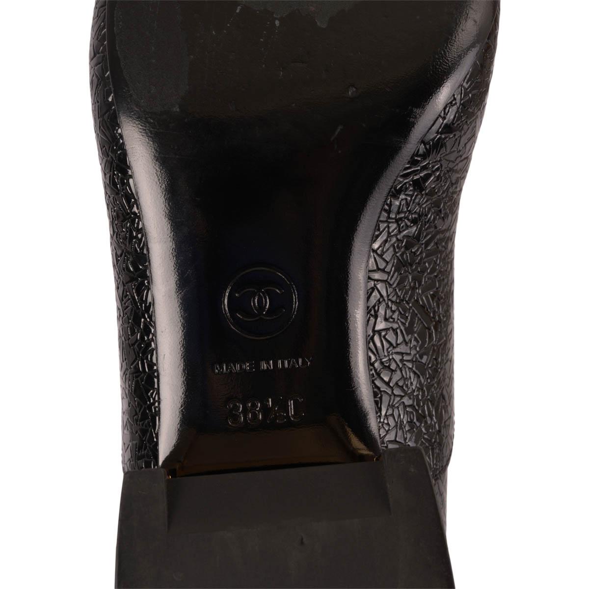 CHANEL black textured patent leather 2017 17C CUBA Lace-Up Shoes 38.5 6
