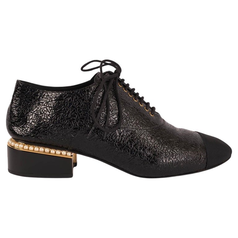 CHANEL CC Cruise 2018 Gold Leather Women’s Lace Up Oxfords Shoes