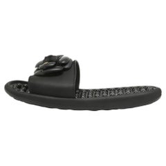 Chanel Black Textured Rubber CC Camellia Slides Size 41