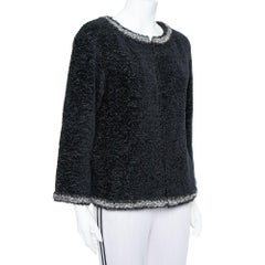 Chanel Black Textured Silk Embellished Detail Zip Front Jacket M