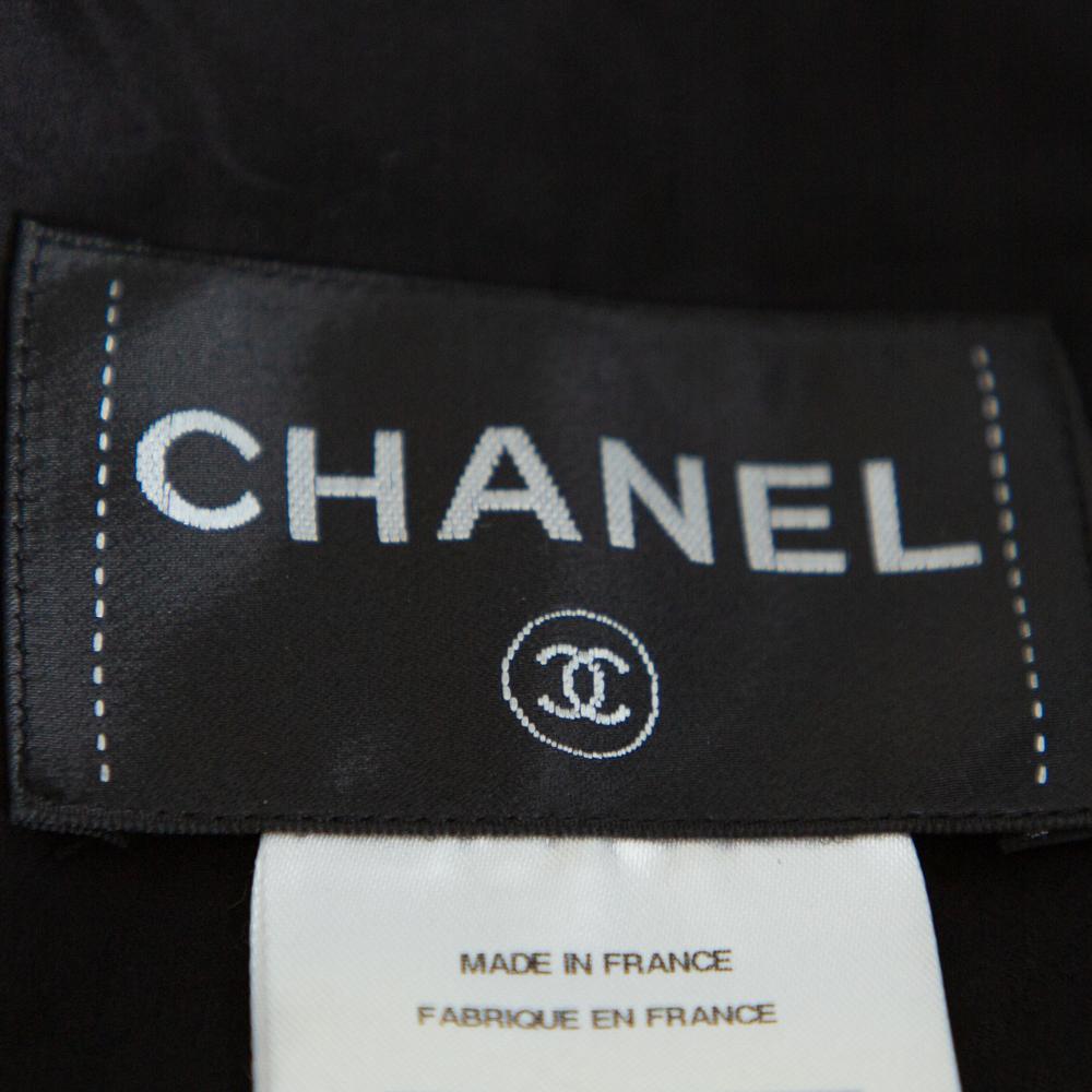 Women's Chanel Black Textured Silk Embellished Detail Zip Front Jacket M