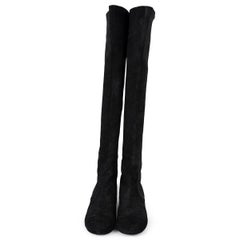 CHANEL black textured suede MIRROR HEEL OVER-KNEE Boots Shoes 39.5