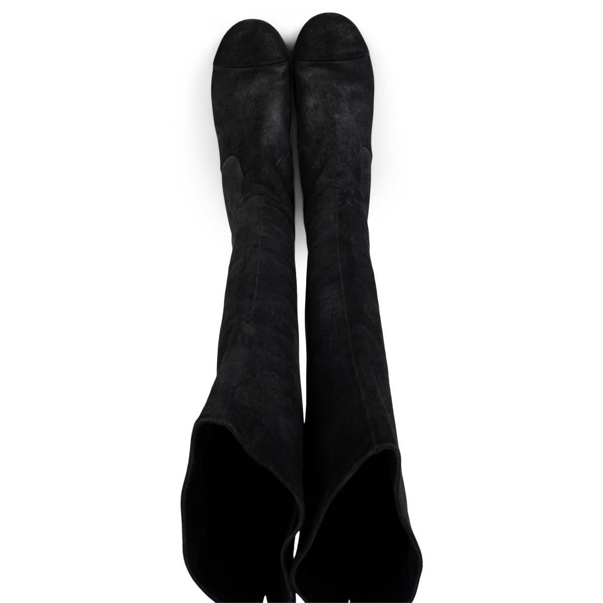 CHANEL black textured suede MIRROR HEEL OVER-KNEE Boots Shoes 39.5 For Sale 2