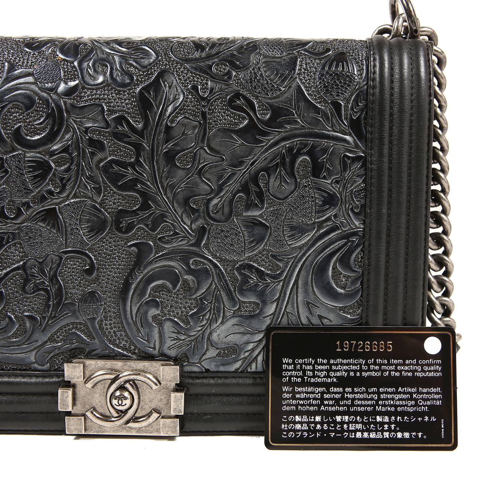 Chanel Black Tooled Leather Paris Dallas Large Cordoba Boy Bag 6