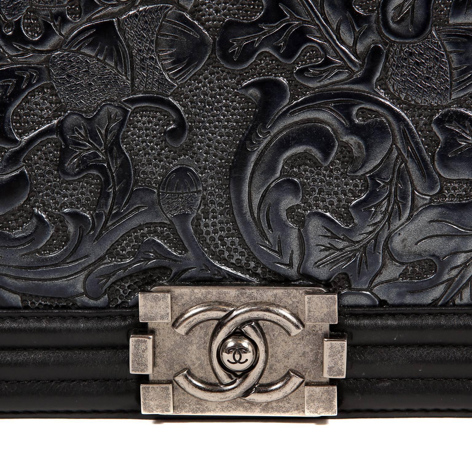 Women's Chanel Black Tooled Leather Paris Dallas Large Cordoba Boy Bag 