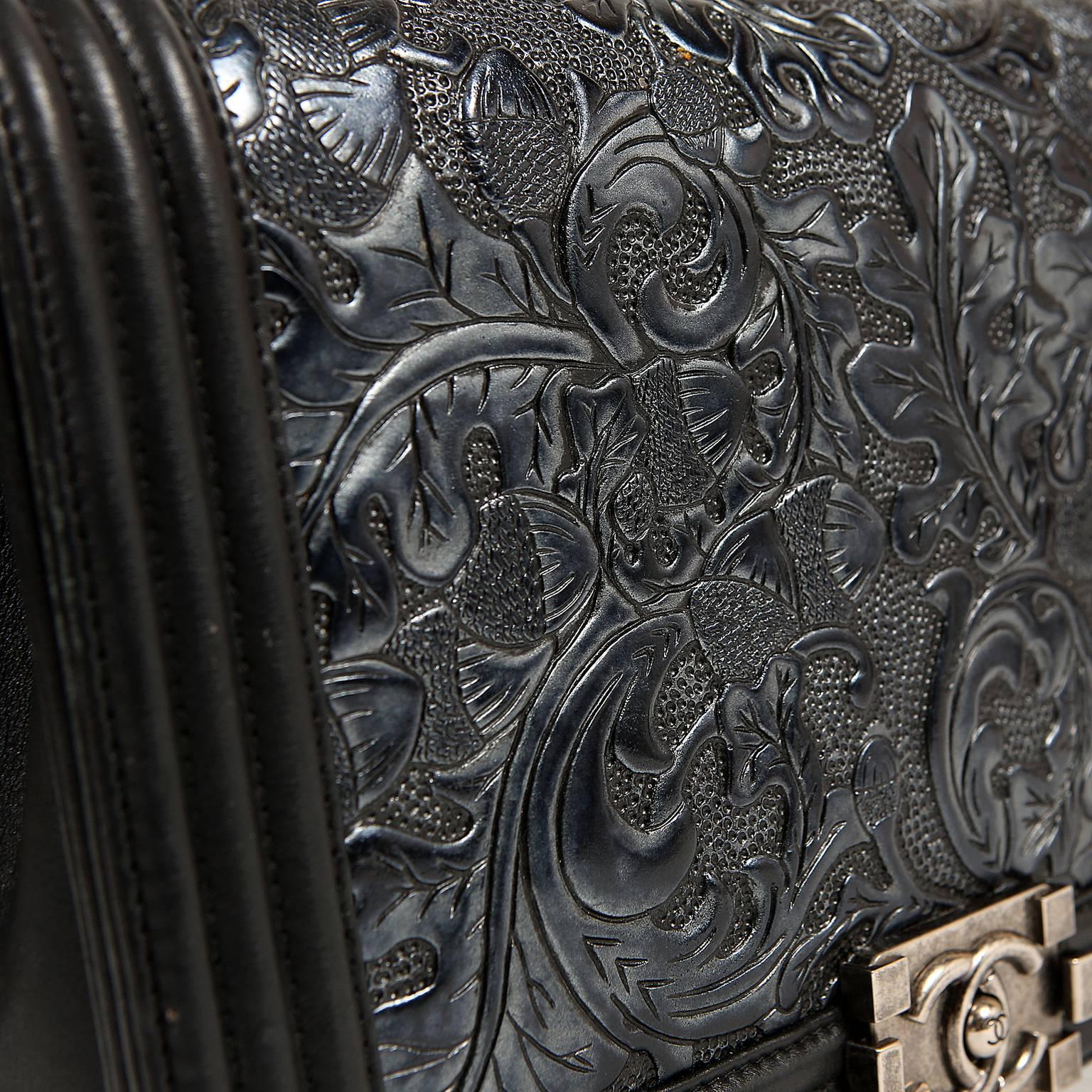 Chanel Black Tooled Leather Paris Dallas Large Cordoba Boy Bag  1