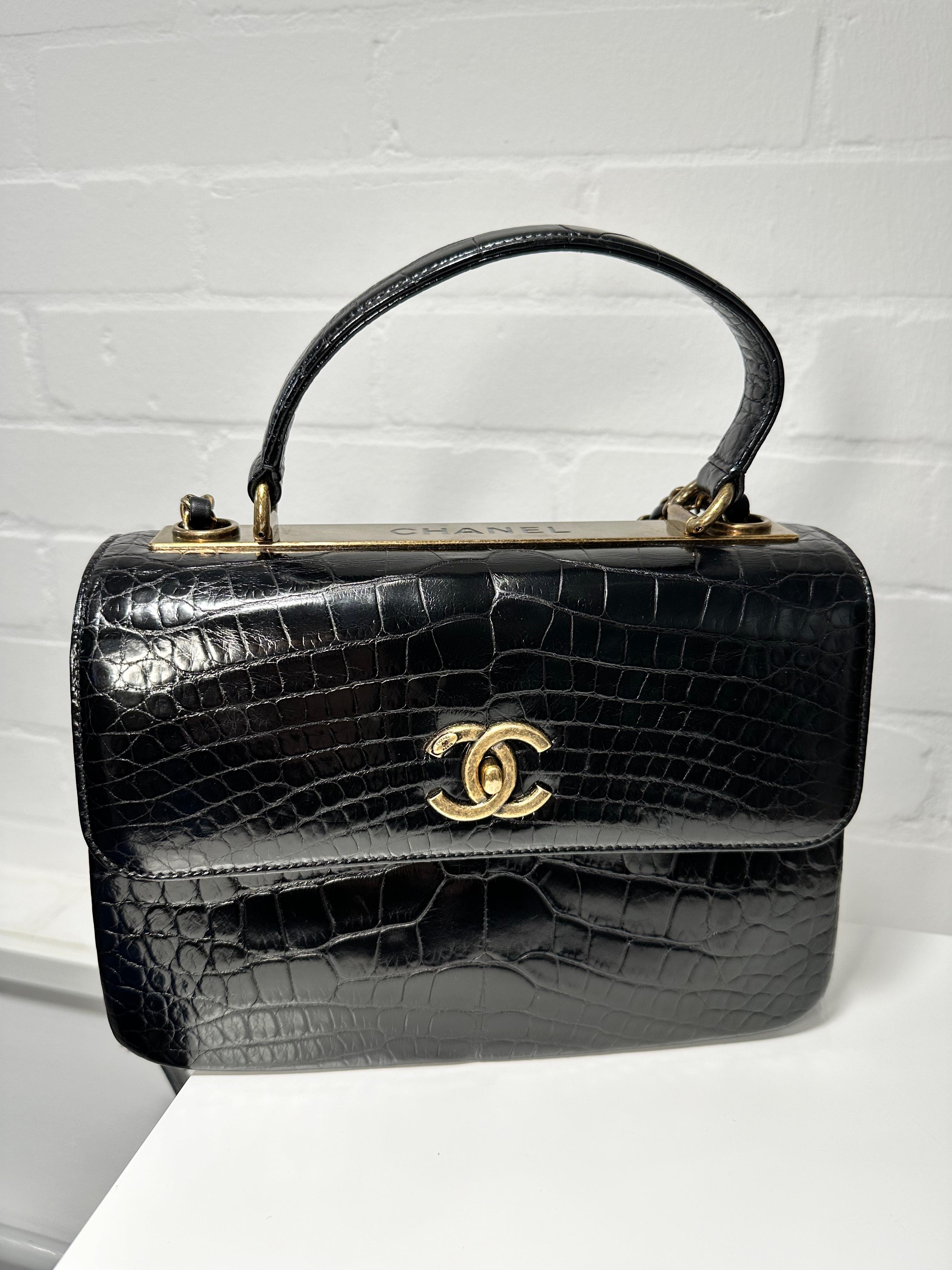 Chanel Black Top Handle Flap Bag For Sale 4
