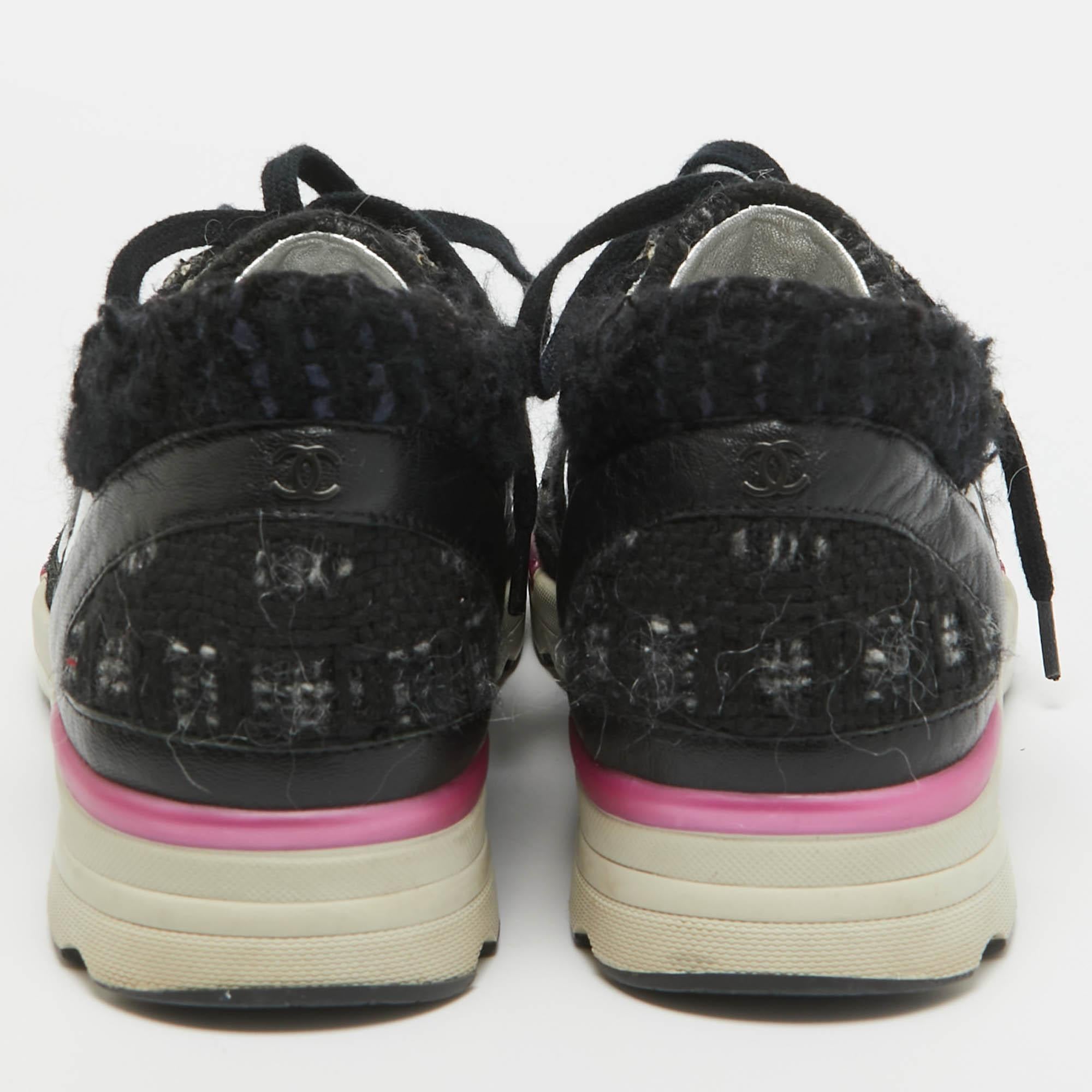 Chanel Black/Transparent Tweed and PVC Interlocking CC Logo Sneakers Size 37 1