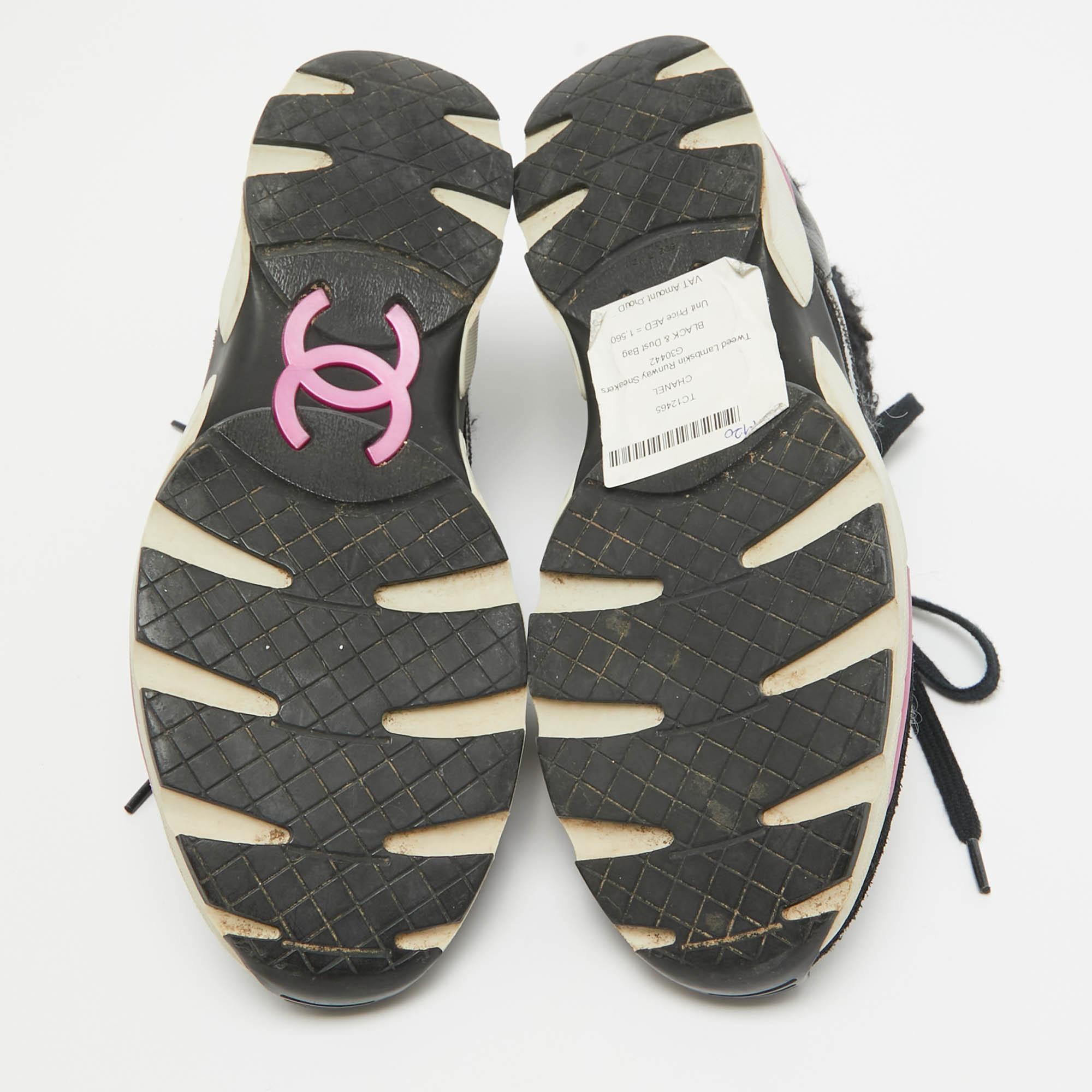 Chanel Black/Transparent Tweed and PVC Interlocking CC Logo Sneakers Size 37 2