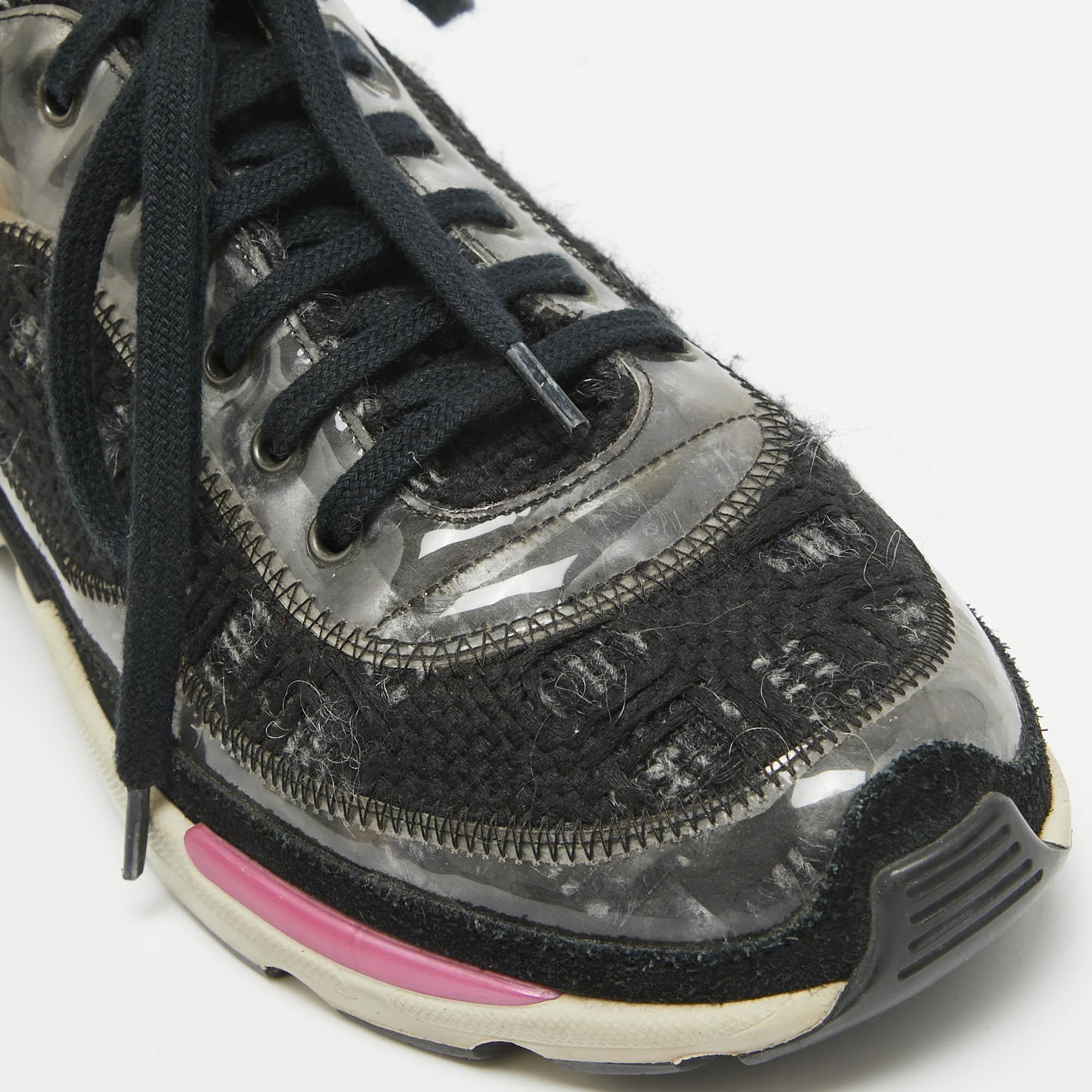 Chanel Black/Transparent Tweed and PVC Interlocking CC Logo Sneakers Size 37 4