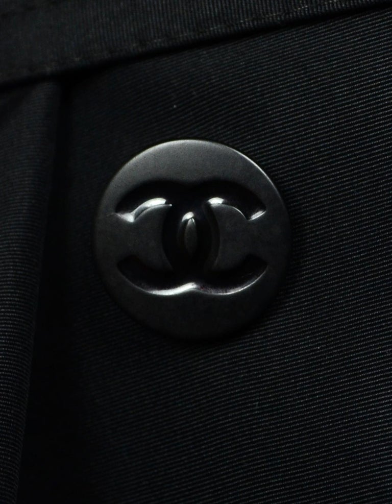 Chanel Black Trench Coat with CC Buttons and Belt sz L For Sale at 1stDibs