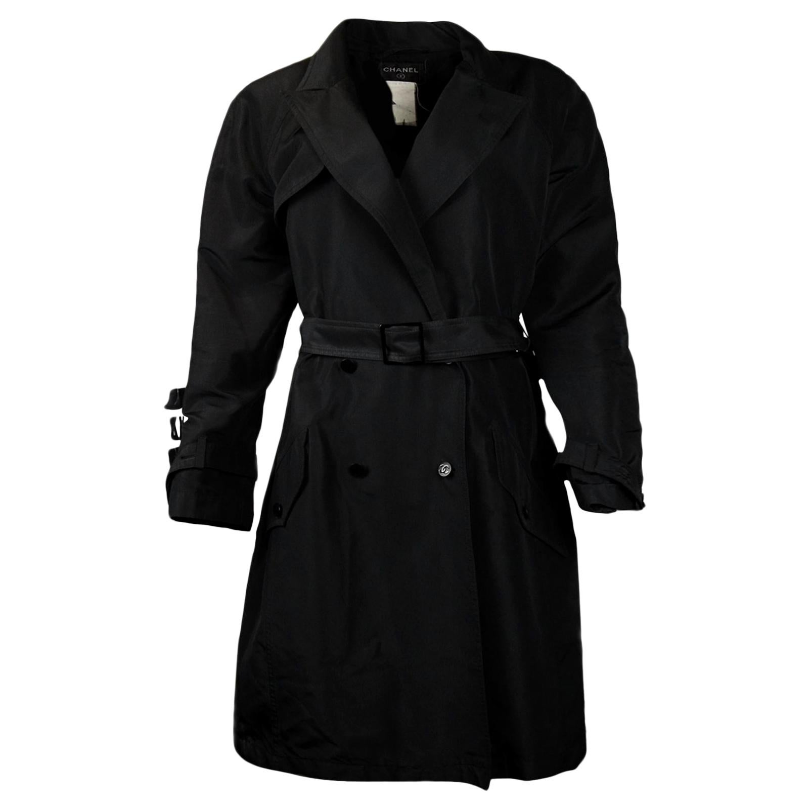Chanel Black Trench Coat with CC Buttons & Belt sz L