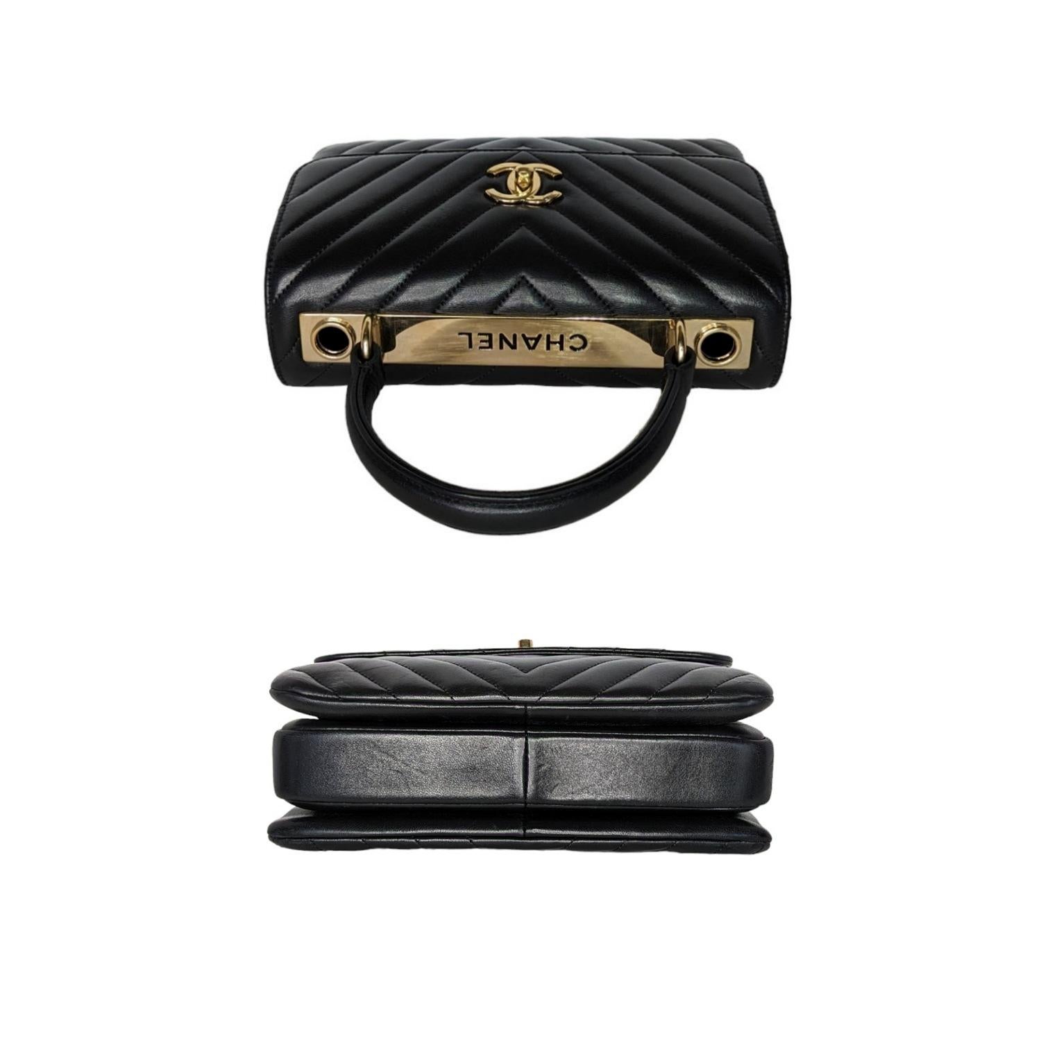 Women's Chanel Black Trendy CC Chevron Top Handle Flap Bag
