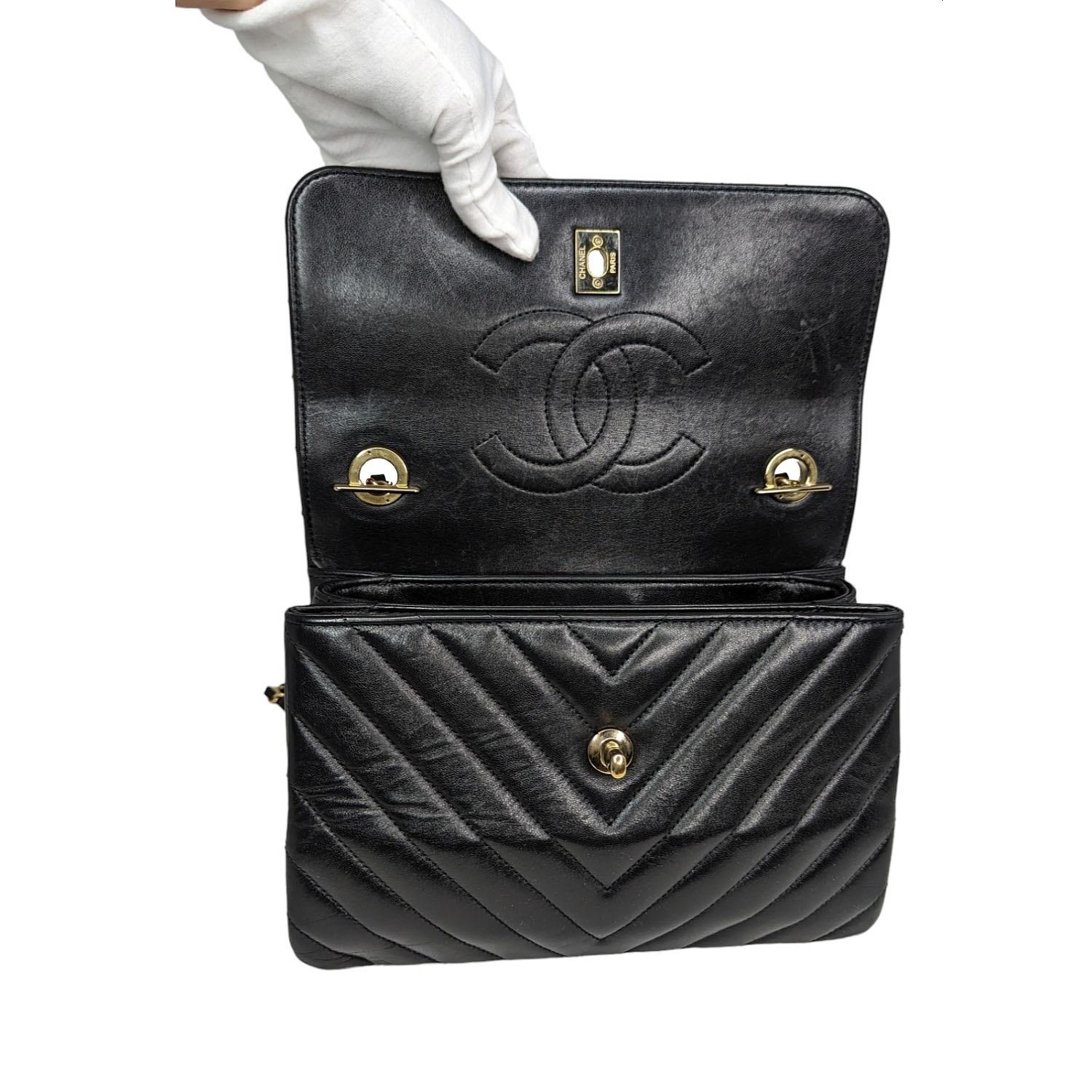  Chanel Black Trendy CC Chevron Top Handle Flap Bag Pour femmes 