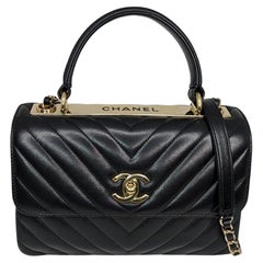 Chanel Schwarz Trendy CC Chevron Top Handle Flap Bag mit Klappe
