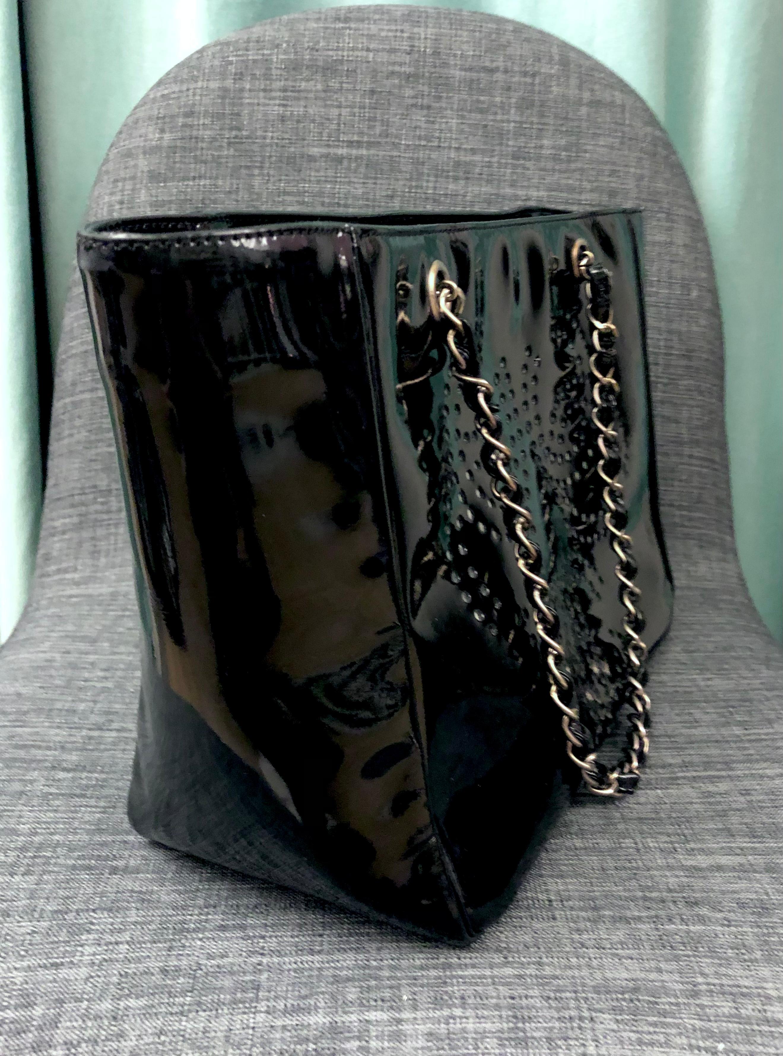 Black Chanel black triple CC patent leather shoulder tote For Sale