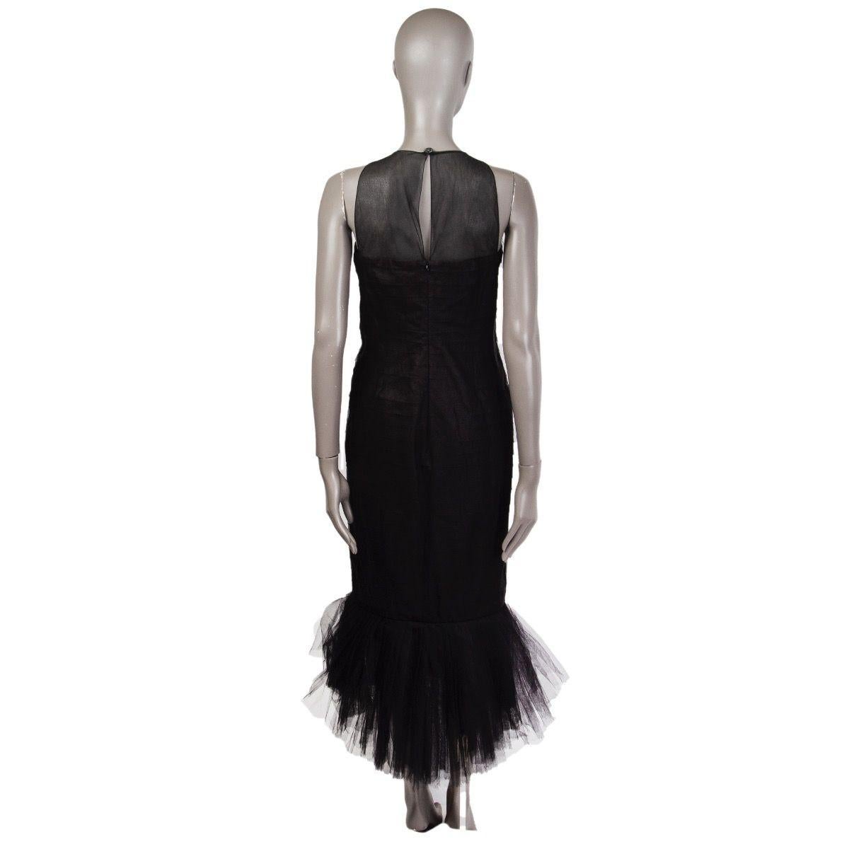 Black CHANEL black tulle Embellished Ruffle Cocktail Dress 36 XS For Sale