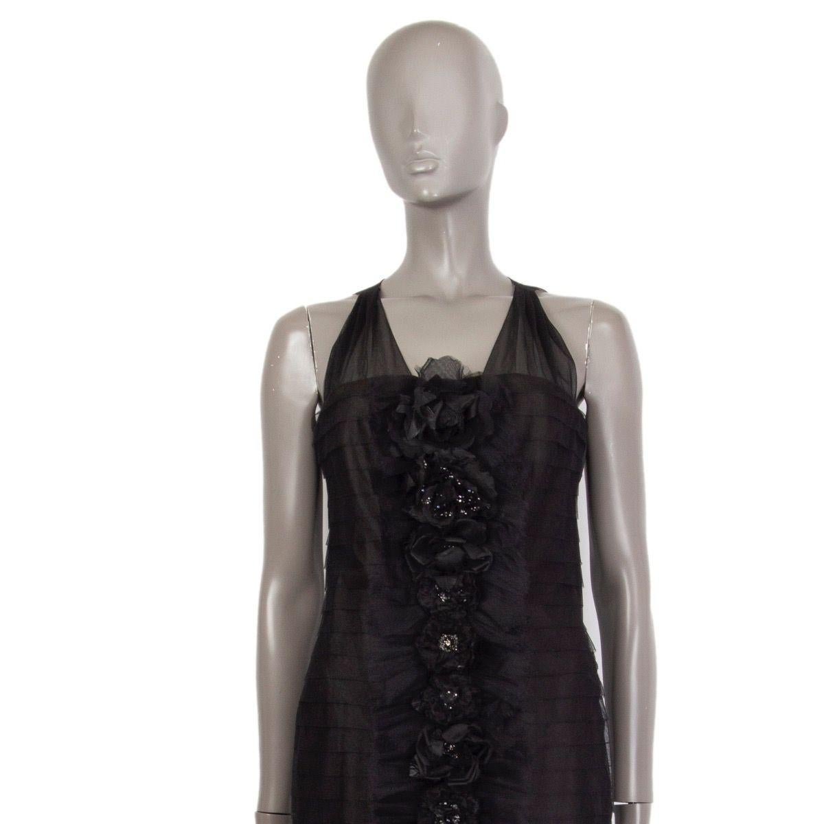 Women's CHANEL black tulle Embellished Ruffle Cocktail Dress 36 XS For Sale