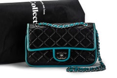 Chanel Black Turquoise Double Flap Bag