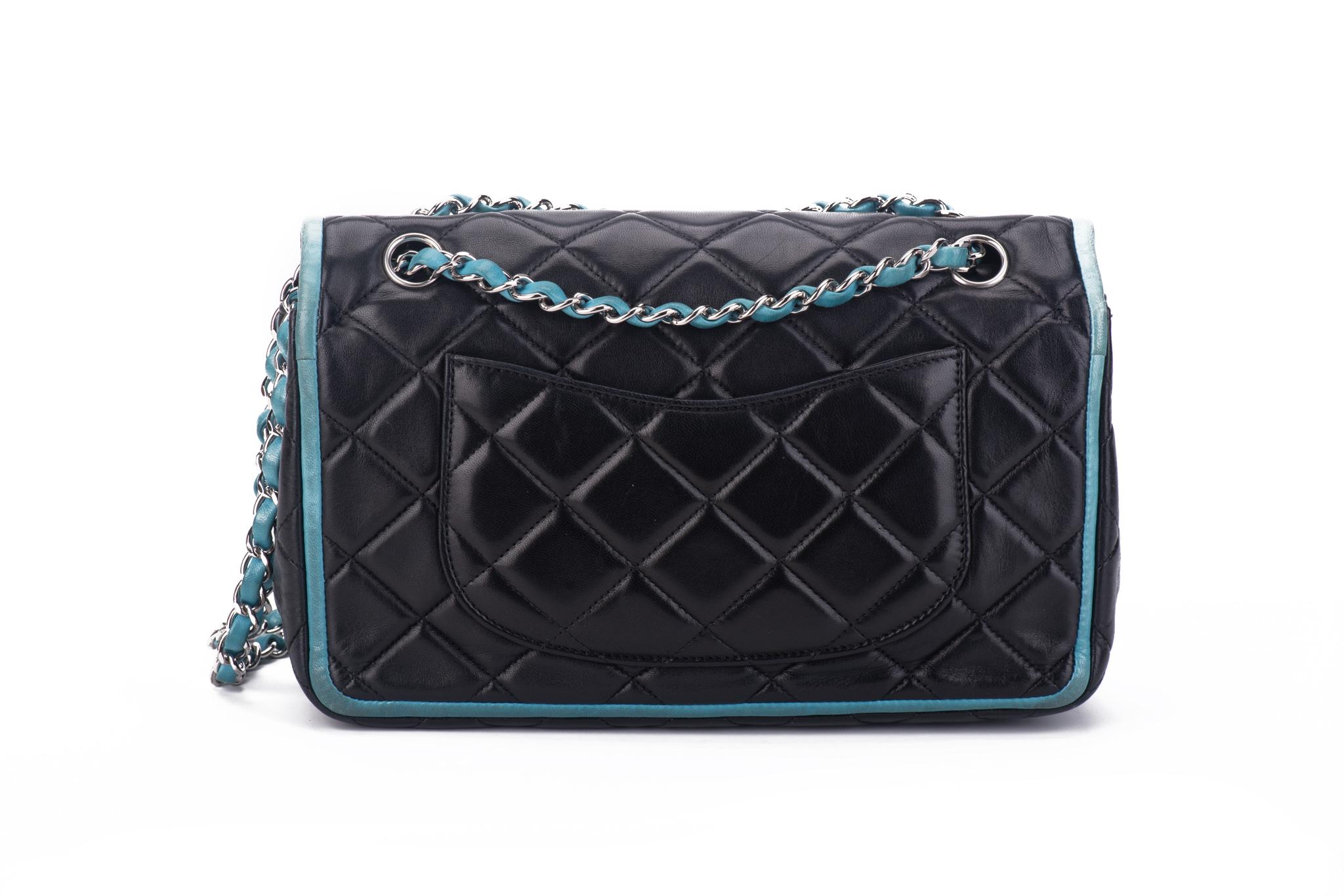 Women's Chanel Black Turquoise Double Flap Bag For Sale
