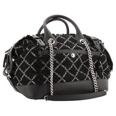 Vintage Chanel Black Tweed and Caviar Leather Crest Trip Medium Bowling Bag