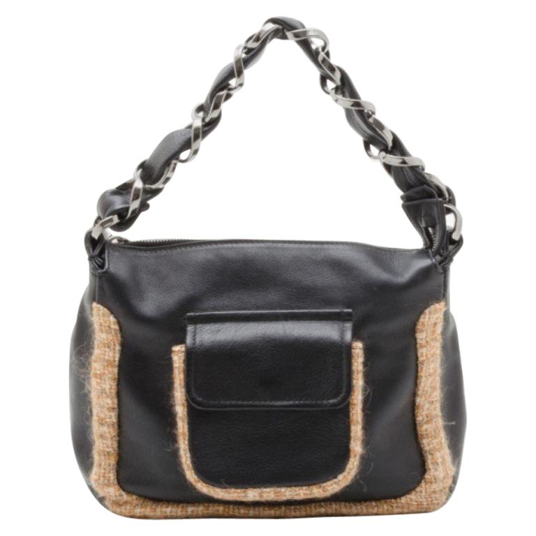Chanel Black Tweed and Leather Shoulder Bag