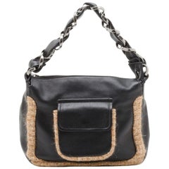 Chanel Black Tweed and Leather Shoulder Bag