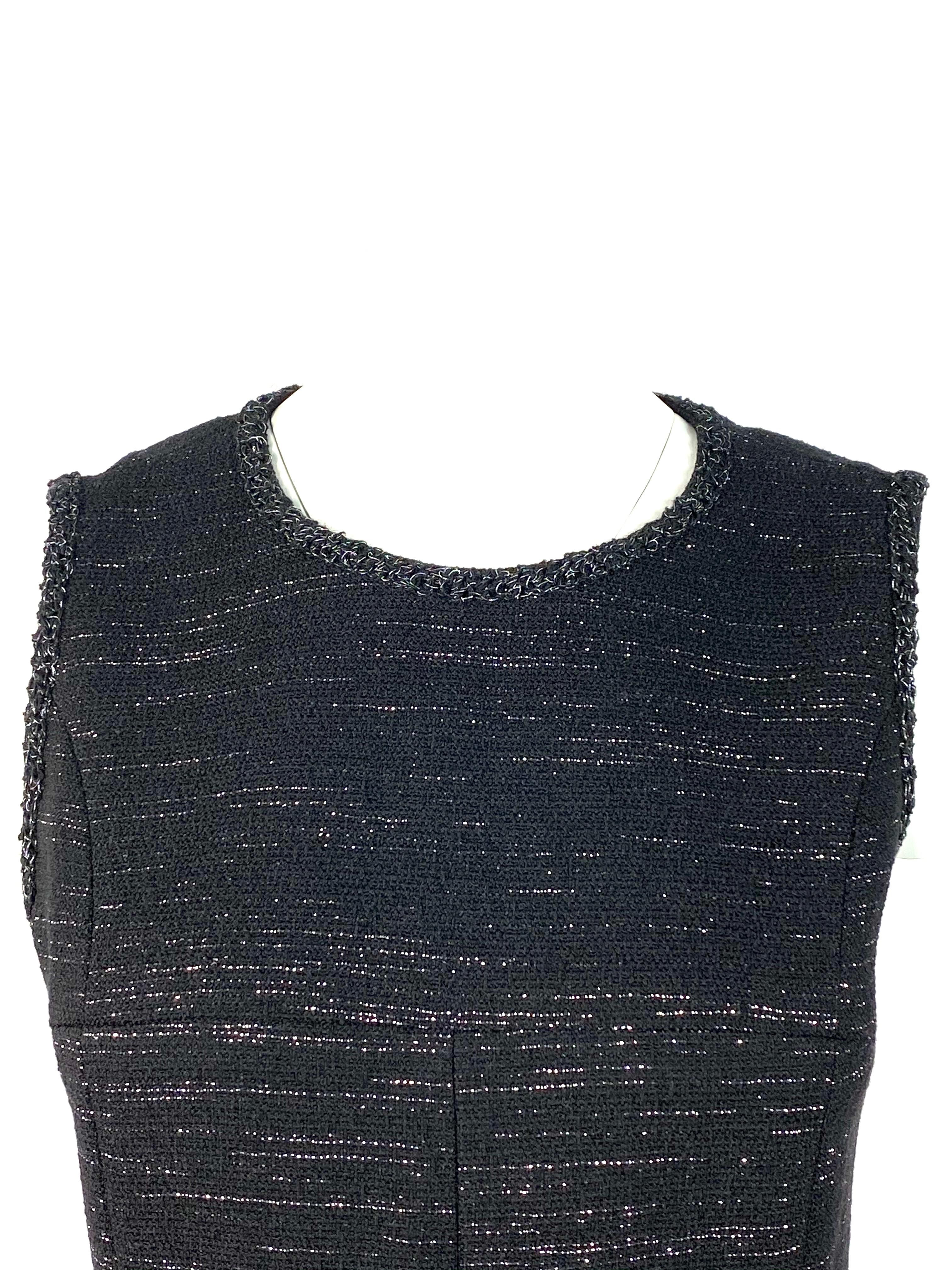 Chanel Black Tweed and Metallic Sleeveless Midi Dress Size 40 For Sale ...