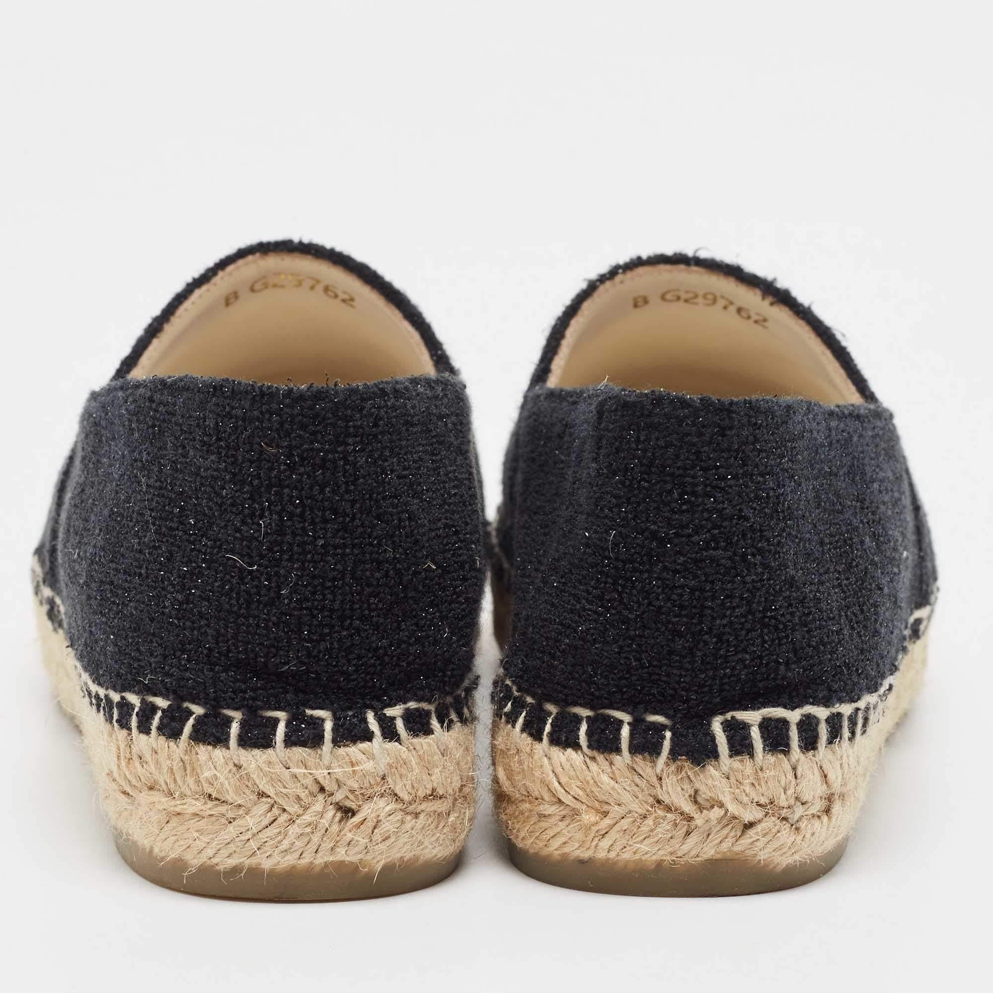 Chanel Black Tweed and Patent CC Espadrille Flats Size 39 1