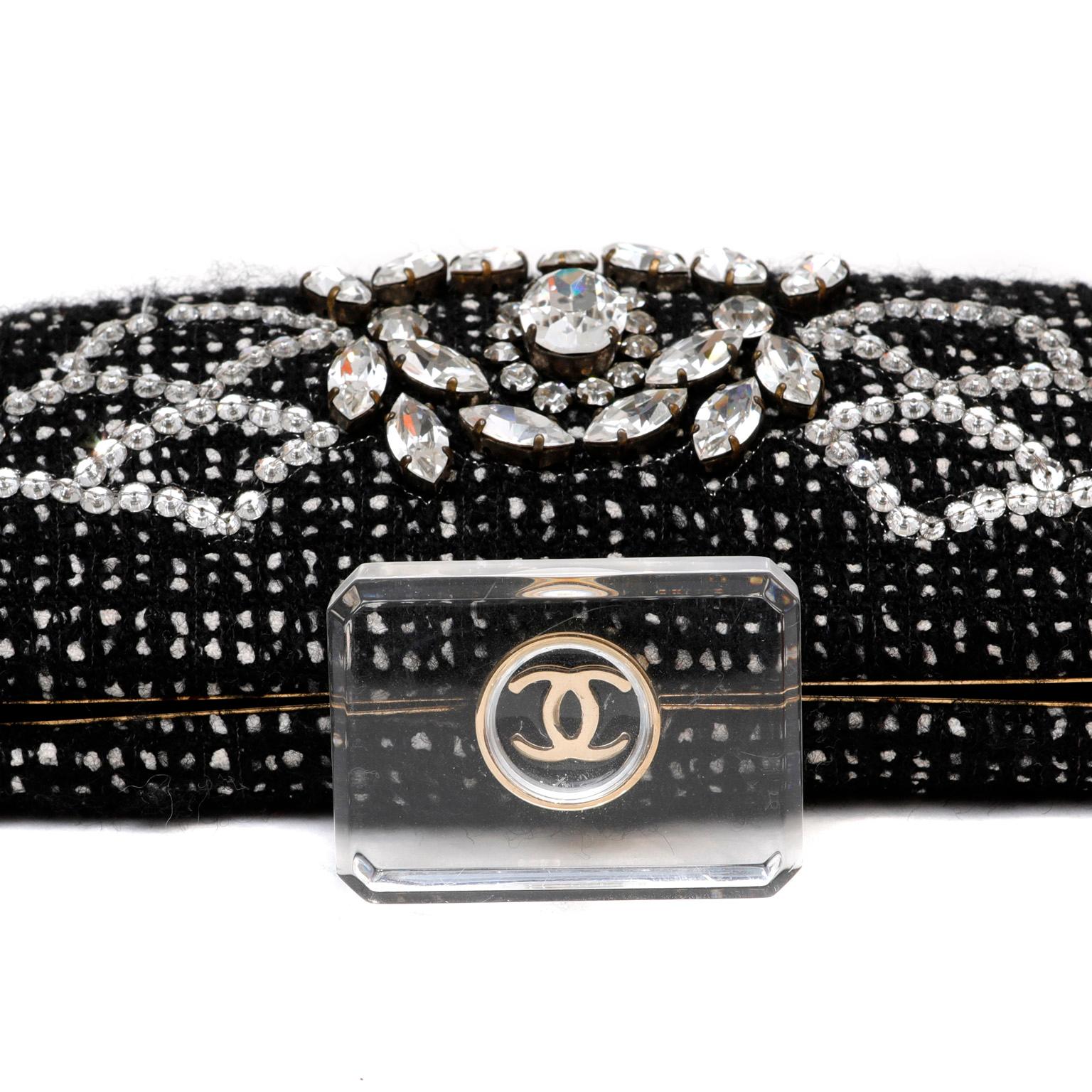 Chanel Black Tweed and Rhinestone Runway Clutch 1
